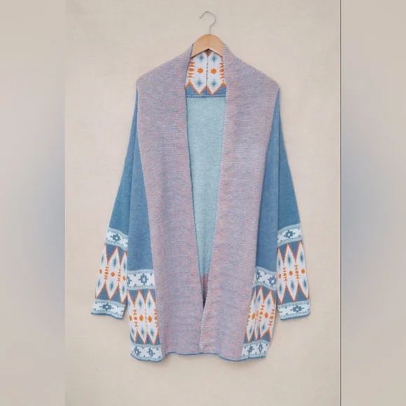 Chic Blue Aztec Cardigan Sweater Boutique Item - Picture 13 of 13